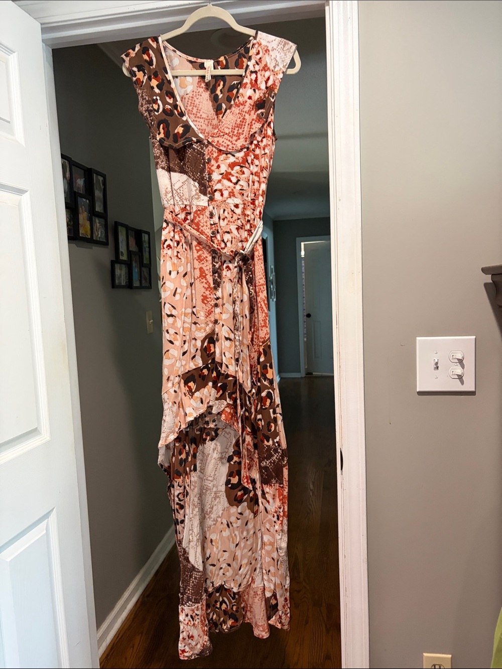 RAGA Peach & Brown Mixed Print High-Low Maxi Dress